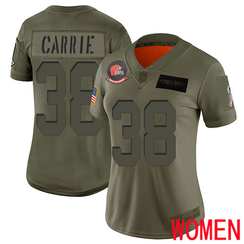 Cleveland Browns T J Carrie Women Olive Limited Jersey #38 NFL Football 2019 Salute To Service